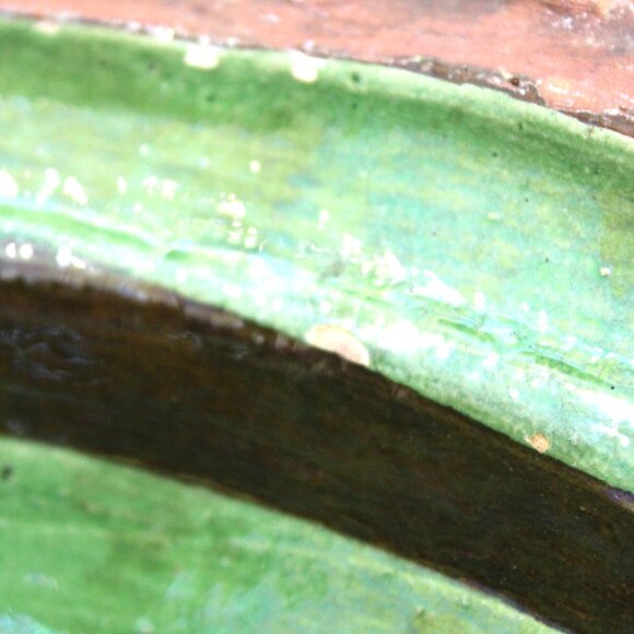 VTG Patamban Hand Painted Dolphin MX Folk Art Green/Brown Glazed Pottery Platter - Picture 8 of 10